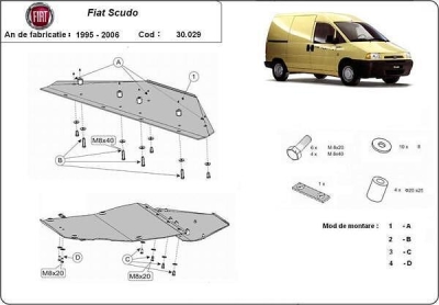 Метална кора под двигател и скоростна кутия FIAT SCUDO от 1995 до 2004
