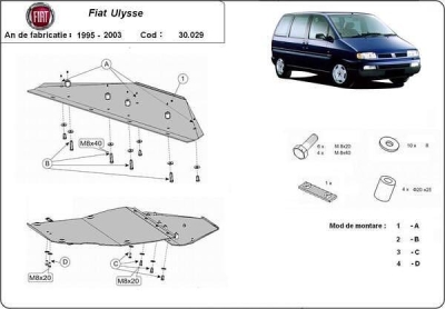 Метална кора под двигател и скоростна кутия FIAT ULYSSE от 1995 до 2002