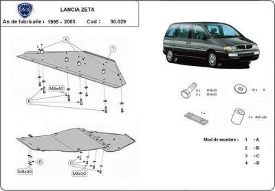 Метална кора под двигател и скоростна кутия LANCIA ZETA от 1995 до 2002