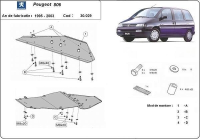 Метална кора под двигател и скоростна кутия PEUGEOT 806 от 1994 до 2002