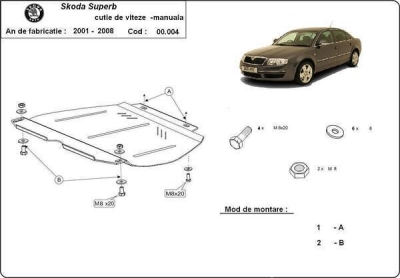 Метална кора под скоростна кутия SKODA SUPERB от 2002 до 2008