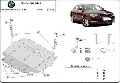 Метална кора под двигател и скоростна кутия SKODA SUPERB от 2008 до 2013