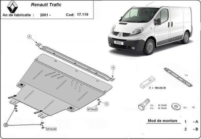 Метална кора под двигател и скоростна кутия RENAULT TRAFFIC от 2006 до 2014