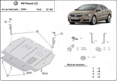 Метална кора под двигател и скоростна кутия VOLKSWAGEN PASSAT от 2008 до 2012 CC