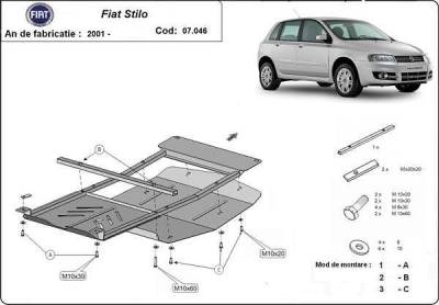Метална кора под двигател и скоростна кутия FIAT STILO от 2001 до 2007
