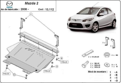 Метална кора под двигател и скоростна кутия MAZDA 2 от 2010 до 2015