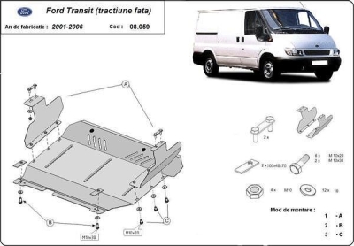 Метална кора под двигател и скоростна кутия FORD TRANSIT TOURNEO от 2000 до 2006