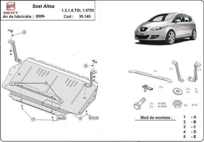 Метална кора под двигател и скоростна кутия SEAT ALTEA от 2004 до 2015