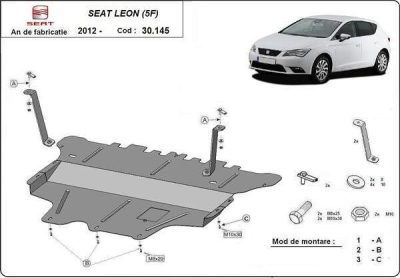 Метална кора под двигател и скоростна кутия SEAT LEON от 2012 с ръчни скорости