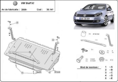 Метална кора под двигател и скоростна кутия VOLKSWAGEN GOLF VI от 2008 до 2012