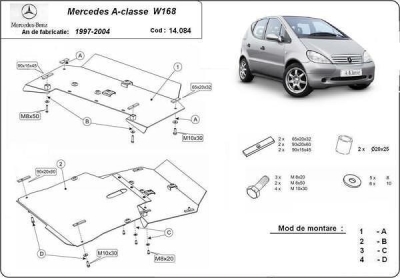 Метална кора под двигател и скоростна кутия MERCEDES A (W168) от 1997 до 2004