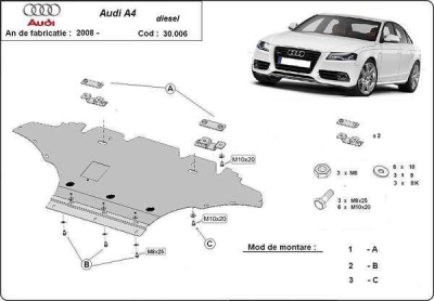 Метална кора под двигател AUDI A4 (8K2, B8) от 2007 до 2012
