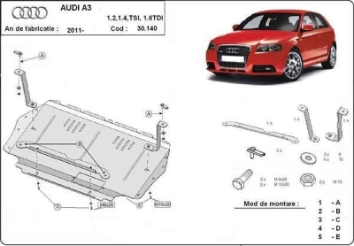 Метална кора под двигател и скоростна кутия AUDI A3 (8P1) от 2008 до 2012