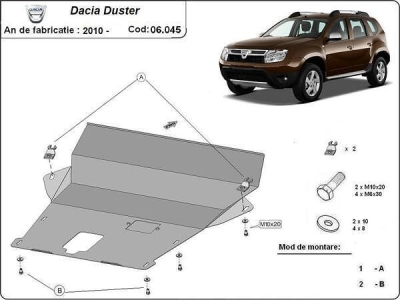 Метална кора под двигател, скоростна кутия и радиатор DACIA DUSTER от 2010 до 2013