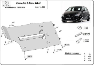 Метална кора под двигател и скоростна кутия MERCEDES B (W245) от 2008 до 2011