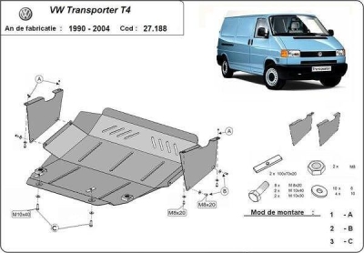 Метална кора под двигател и скоростна кутия VW TRANSPORTER от 1992 до 2003