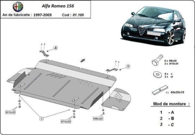 Метална кора под двигател и скоростна кутия ALFA ROMEO 156 (932) от 2003 до 2005