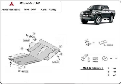 Метална кора под двигател MITSUBISHI L200 от 1997 до 2006