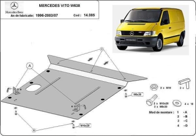 Метална кора под двигател и скоростна кутия MERCEDES VITO (W638) от 1996 до 2005