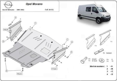 Метална кора под двигател и скоростна кутия OPEL MOVANO от 1999 до 2003