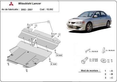 Метална кора под двигател и скоростна кутия MITSUBISHI LANCER от 2004 до 2008
