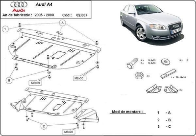 Метална кора под двигател AUDI A4 (8EC, B7) от 2004 до 2008