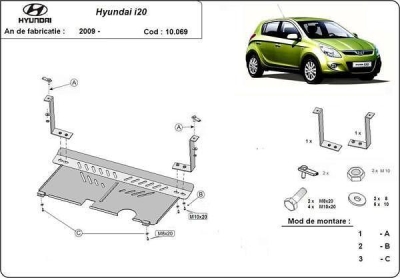 Метална кора под двигател и скоростна кутия HYUNDAI i20 от 2008 до 2014