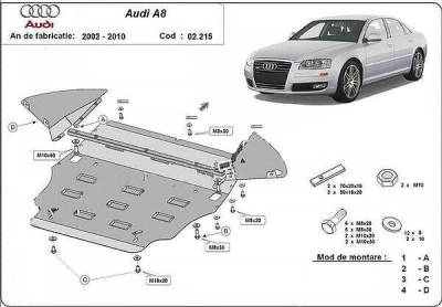 Метална кора под двигател и скоростна кутия за AUDI A8 (4E) от 2002 до 2010