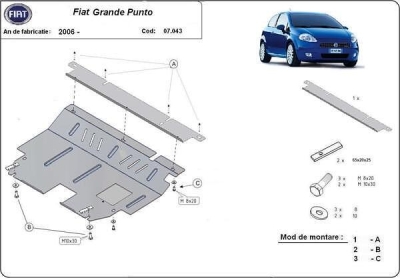 Метална кора под двигател и скоростна кутия FIAT PUNTO GRANDE EVO от 2008 до 2012