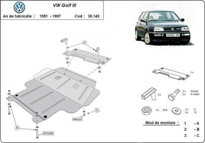 Метална кора под двигател и скоростна кутия VOLKSWAGEN GOLF III от 1991 до 1998