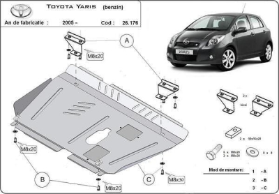 Метална кора под двигател и скоростна кутия - бензин TOYOTA YARIS от 2009 до 2011