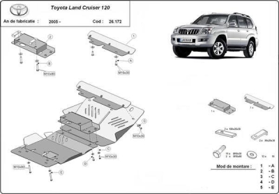 Метална кора под двигател TOYOTA LAND CRUISER J120 от 2002 до 2009