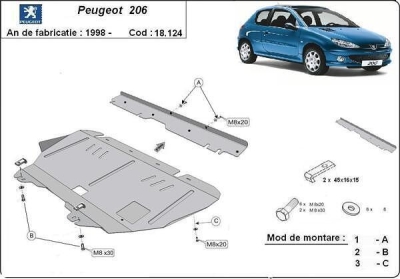 Метална кора под двигател и скоростна кутия PEUGEOT 206 от 1998 до 2009