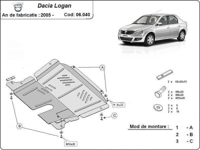 Метална кора под двигател и скоростна кутия DACIA LOGAN MCV от 2007 до 2012