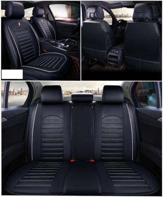 Луксозни кожени калъфи за седалки Черни с бял кант , Цял комплект клас А