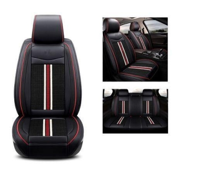 Луксозни калъфи за седалки от кожа и плат Черна с червени бродерии клас А