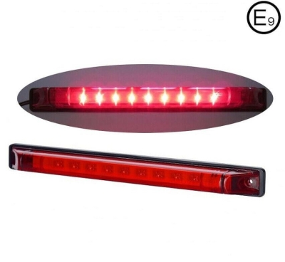 LED Лед Трети Стоп, Маркер, Габарит, 24см, 12V - 24V, 9 Диода,Червена Светлина, Е-Mark