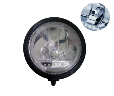 Един 1 Брой Халоген, Фар, Ø 225мм, 12V 24V, Крушка H1 + 6 LED ЛЕД Диода, E-Mark, За Камион, Трактор, Багер, Земеделски Машини и др.