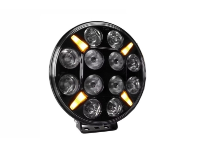 LED Диоден Халоген, Фар, с Жълт, Оранжев Габарит, Ø 218мм, 12V 24V, 12 Диода, За Джип, Камион, Трактор, Багер, Земеделски Машини и др.