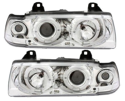 Кристални фарове за BMW E36 Angel Eyes (91-99) 4d sedan - хром