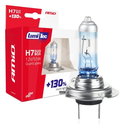 Халогенни Крушки H7 AMiO LumiTec Limited +130%, 12V, 55W, 4300K, E1, Комплект 2 Броя