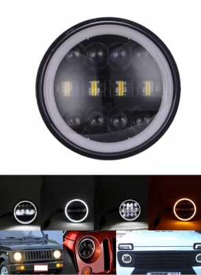 Универсален 7" инча 18см ЛЕД LED фар лампа халоген 12V-24V къси/дълги с DRL дневни светлини мигач бяло-жълто 4800lm за АТВ джип мотоциклет камион трактор и др.