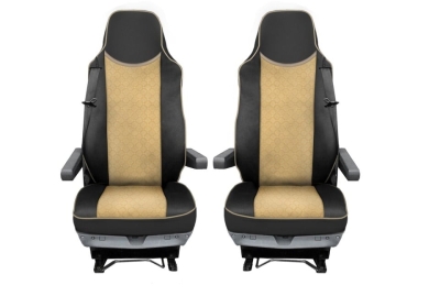Комплект 1+1 тапицерия от еко кожа за MAN TGX 2015-2020 - бежово-черно