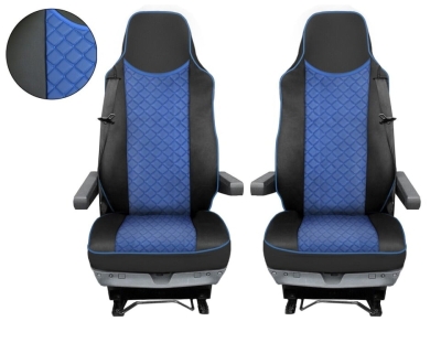 Комплект 1+1 тапицерия от еко кожа за MAN TGX 2015-2020 - синьо-черно