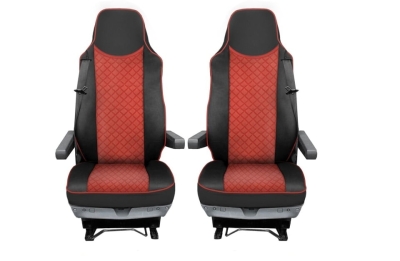 Комплект 1+1 тапицерия от еко кожа за MAN TGX 2015-2020 - червено-черно