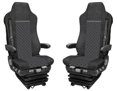 Комплект 1+1 тапицерия от еко кожа за MAN TGX EURO 6 2021+ - сиво-черно