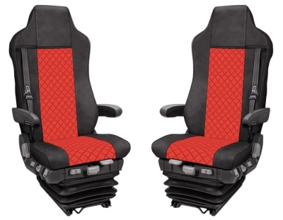 Комплект 1+1 тапицерия от еко кожа за MAN TGX EURO 6 2021+ - червено-черно