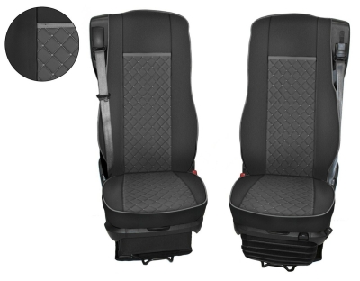 Комплект 1+1 тапицерия от еко кожа за DAF XF 106 2015-2021 - сиво-черно