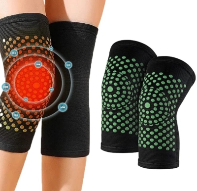 Комплект от 2 бр. самозагряващи се наколенки с турмалин - еластични, универсален размер, унисекс, цвят черен
