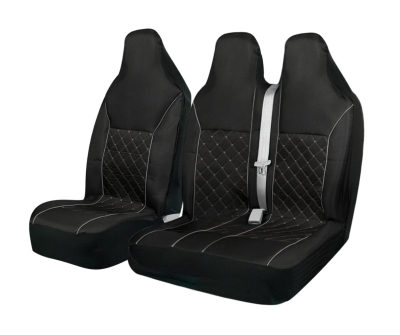 Комплект 2+1 Универсална тапицерия за предни седалки на бус със слят подглавник - черна